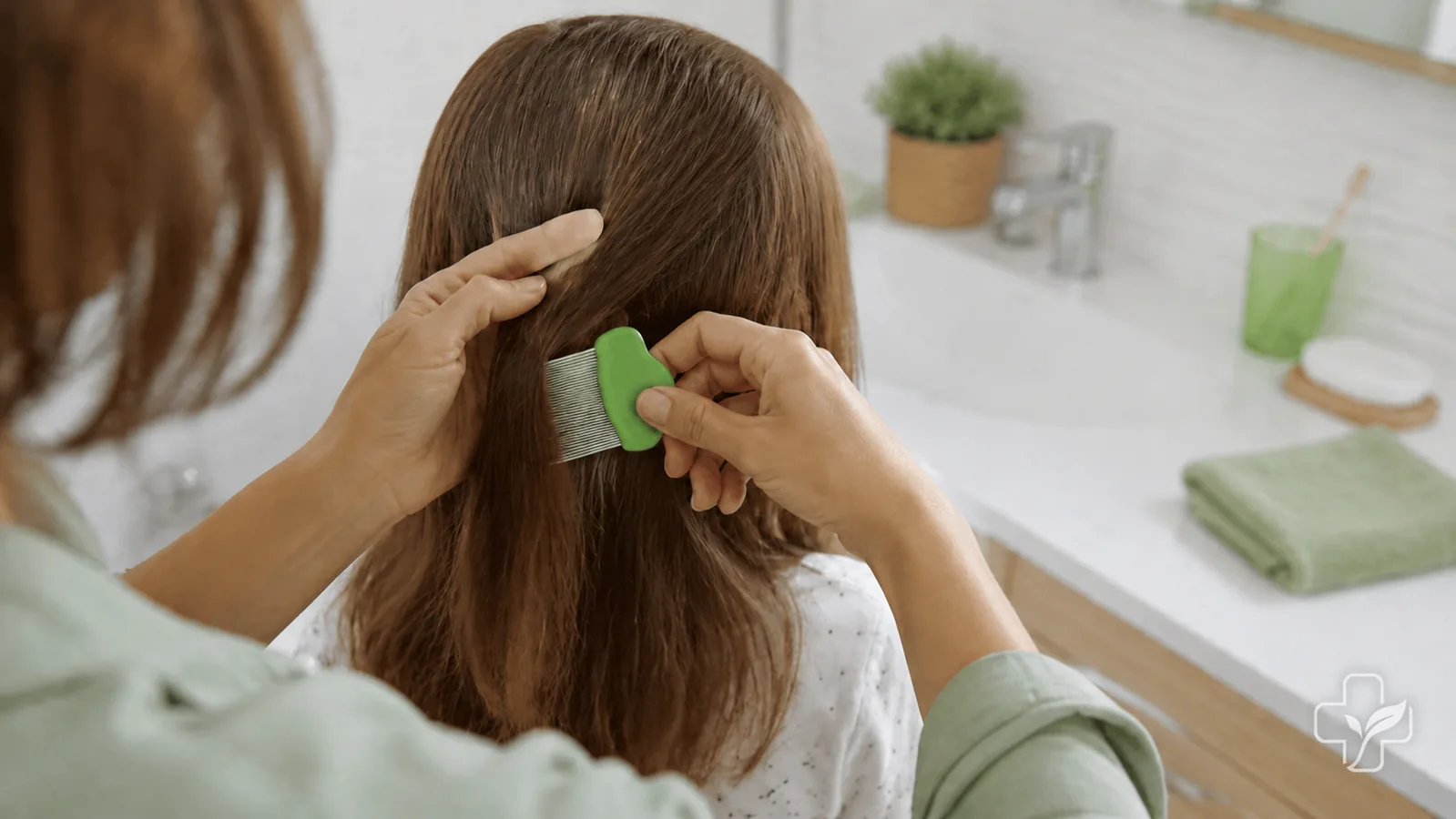 Un parent inspecte les cheveux d’un enfant à l’aide d’un peigne fin